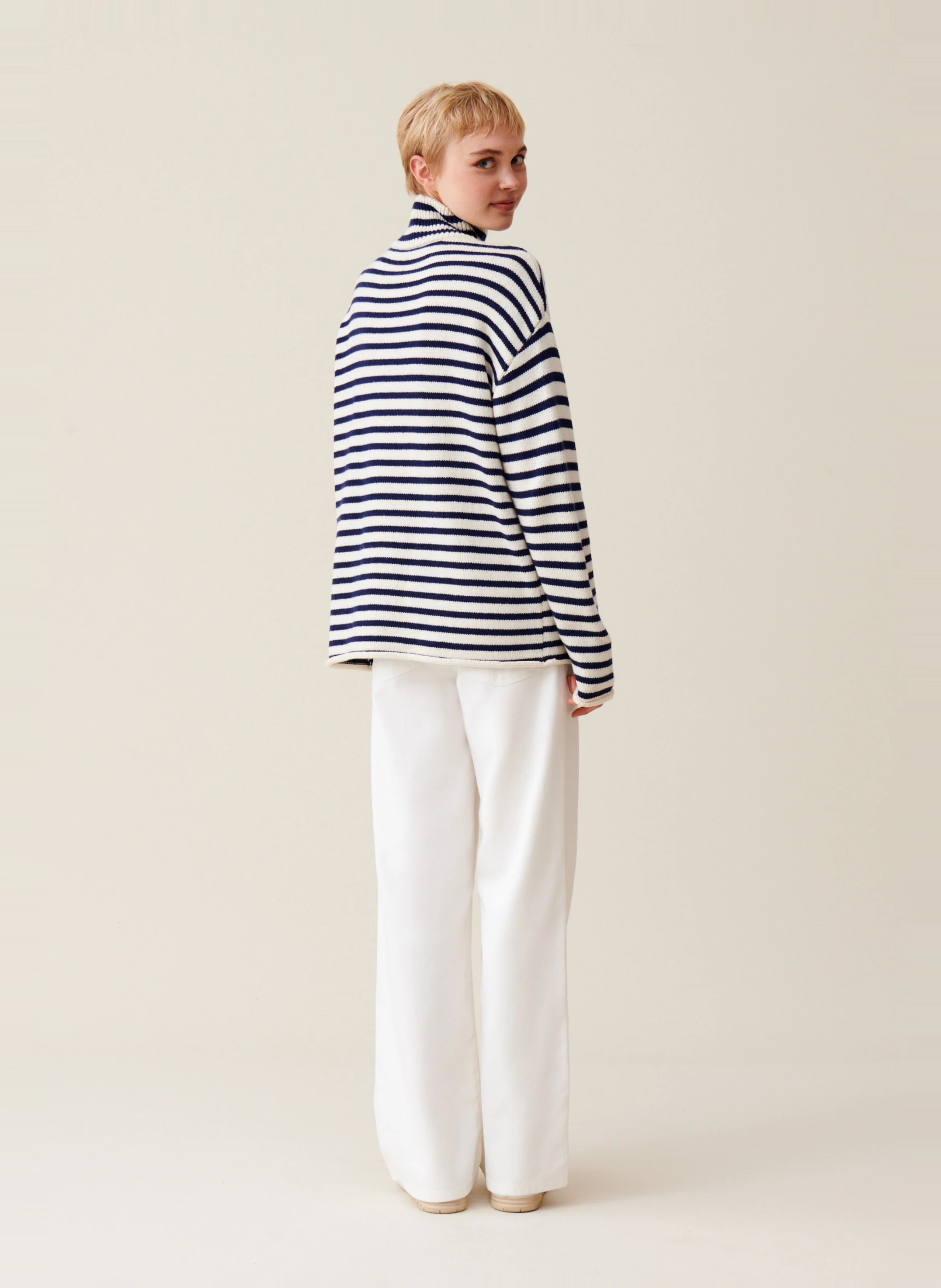 Pull marinière col montant boutonné | Multicolore