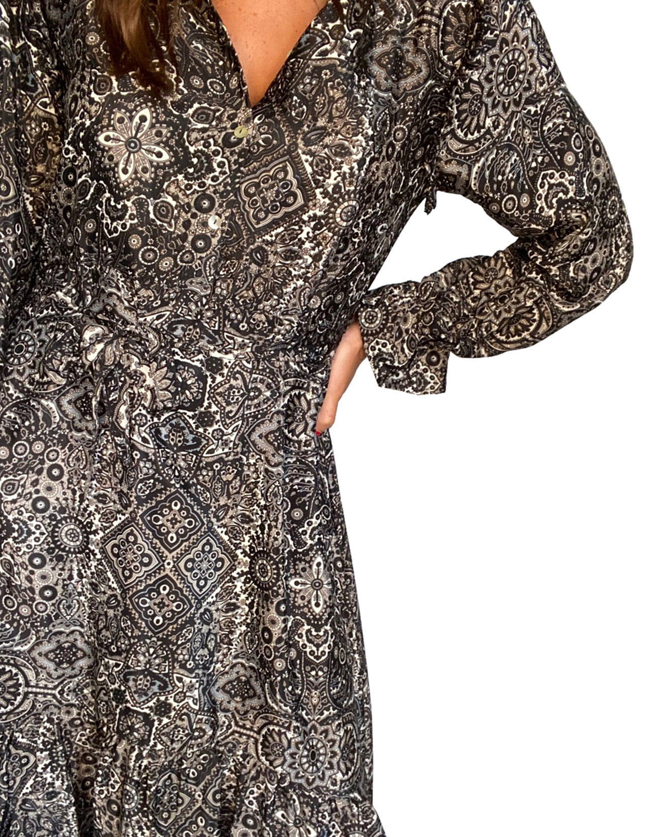 Lauren Vidal Robe en Soie mélangée Sasha imprimée jaipur noire