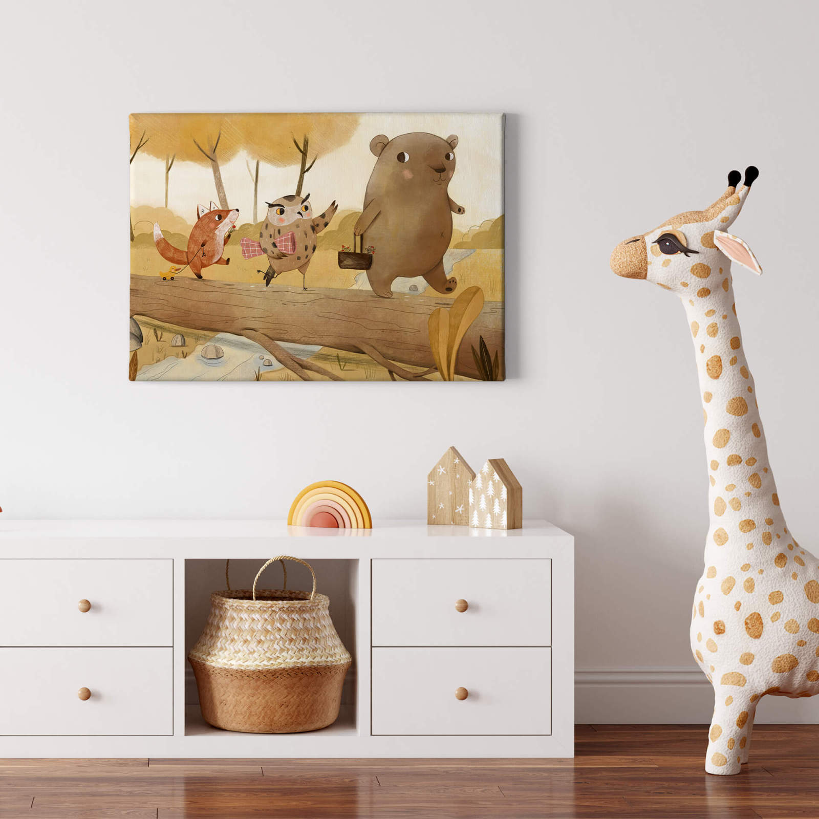 Leinwandbild PICKNICK MIT TIEREN - braun-beige - 70x50 cm