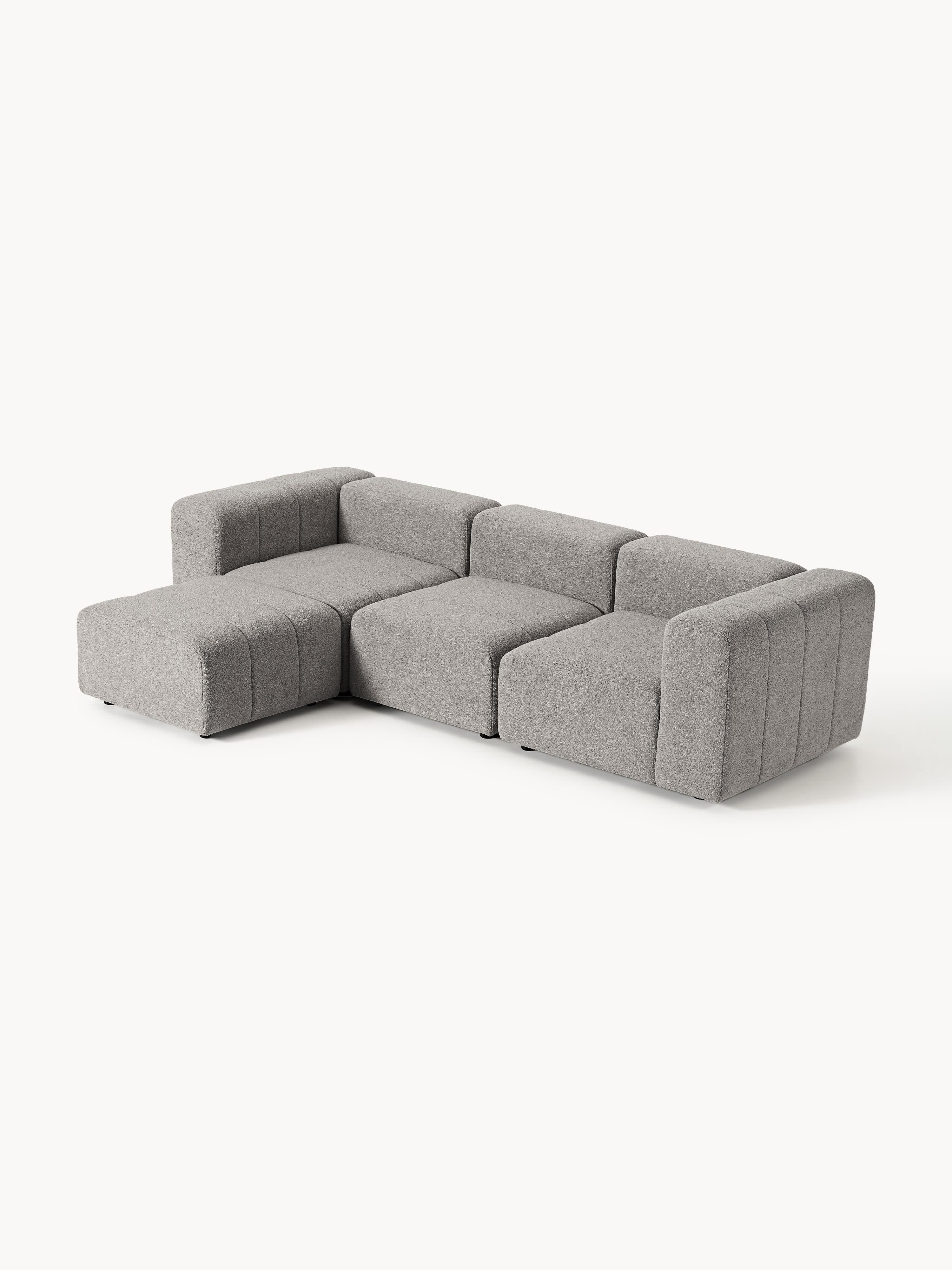 Modulaire bouclé bank Lena (4-zits) met poef (links/rechts)