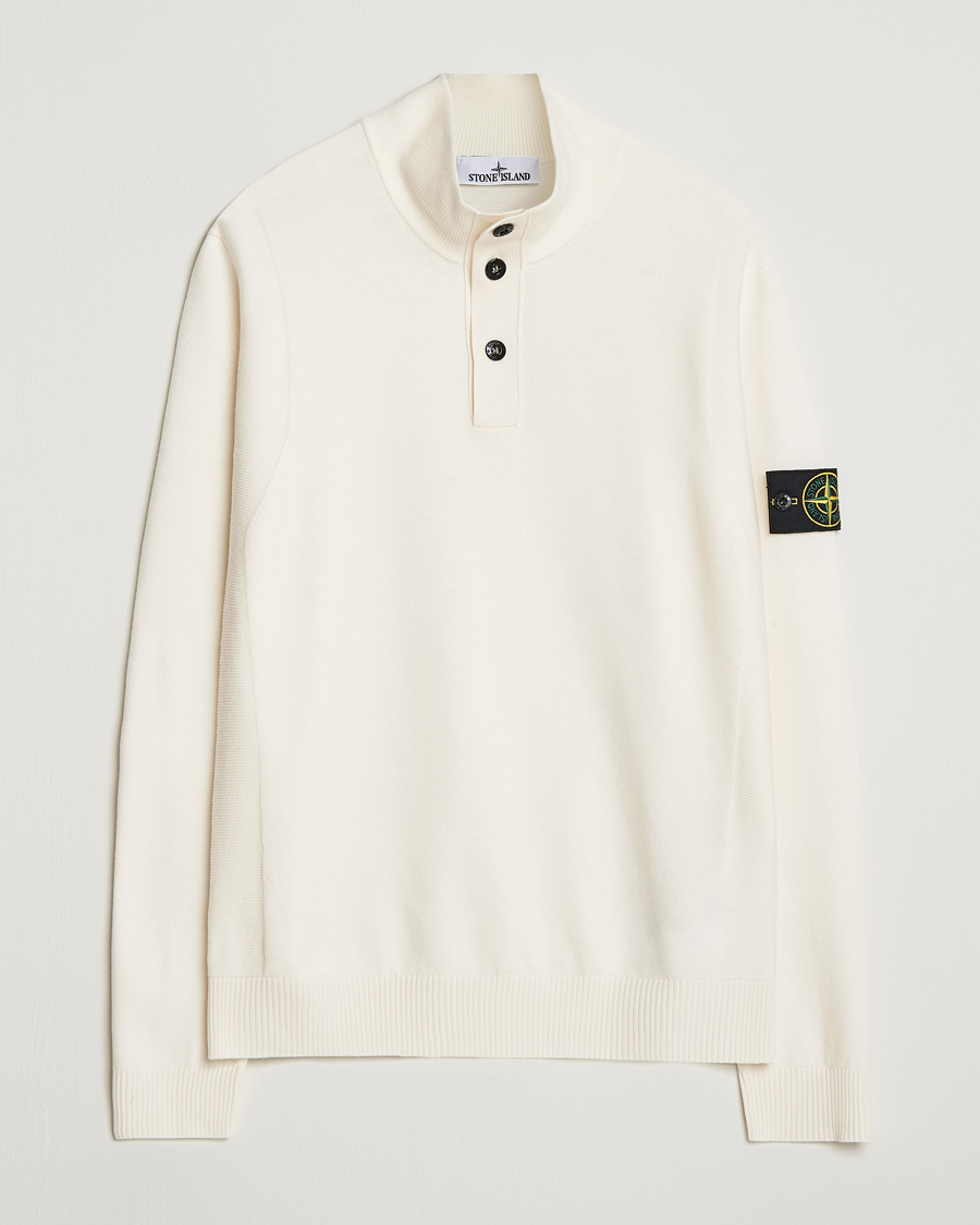 Stone Island Stretch Wool Knitted Half Button Jumper Ivory