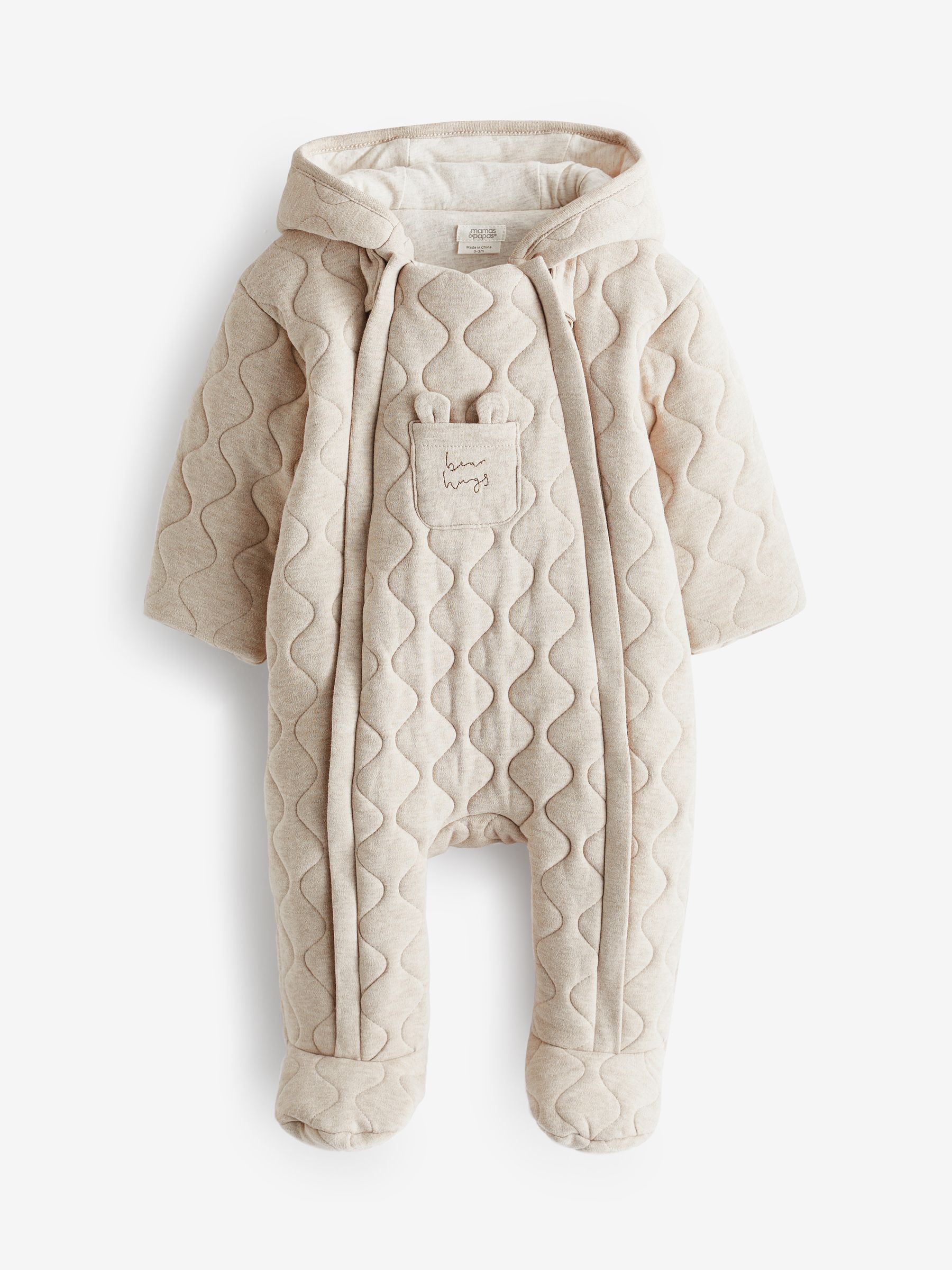 Mamas & Papas - Naturel doorgestikt jersey babypakje met beer van 100% katoen