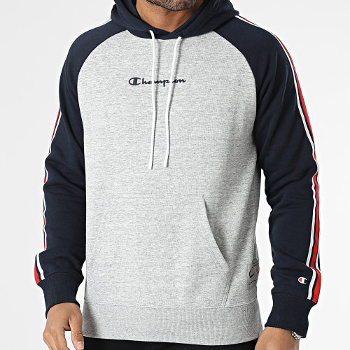 Sweat Capuche A Bandes 218765 Gris Chiné Bleu Marine