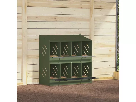 Nichoir à poules avec 8 compartiments vert olive métal