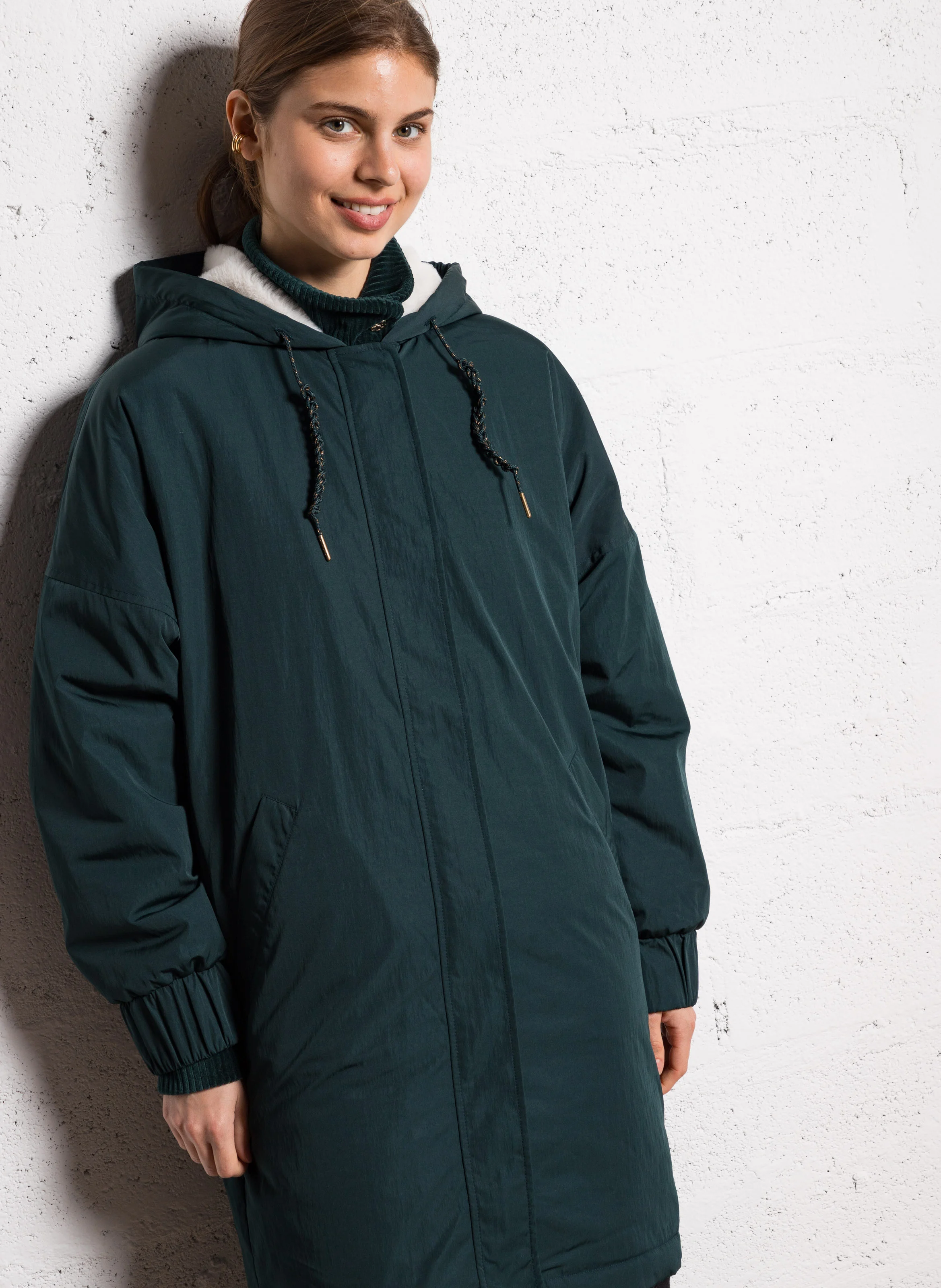 Parka droite à capuche | Vert