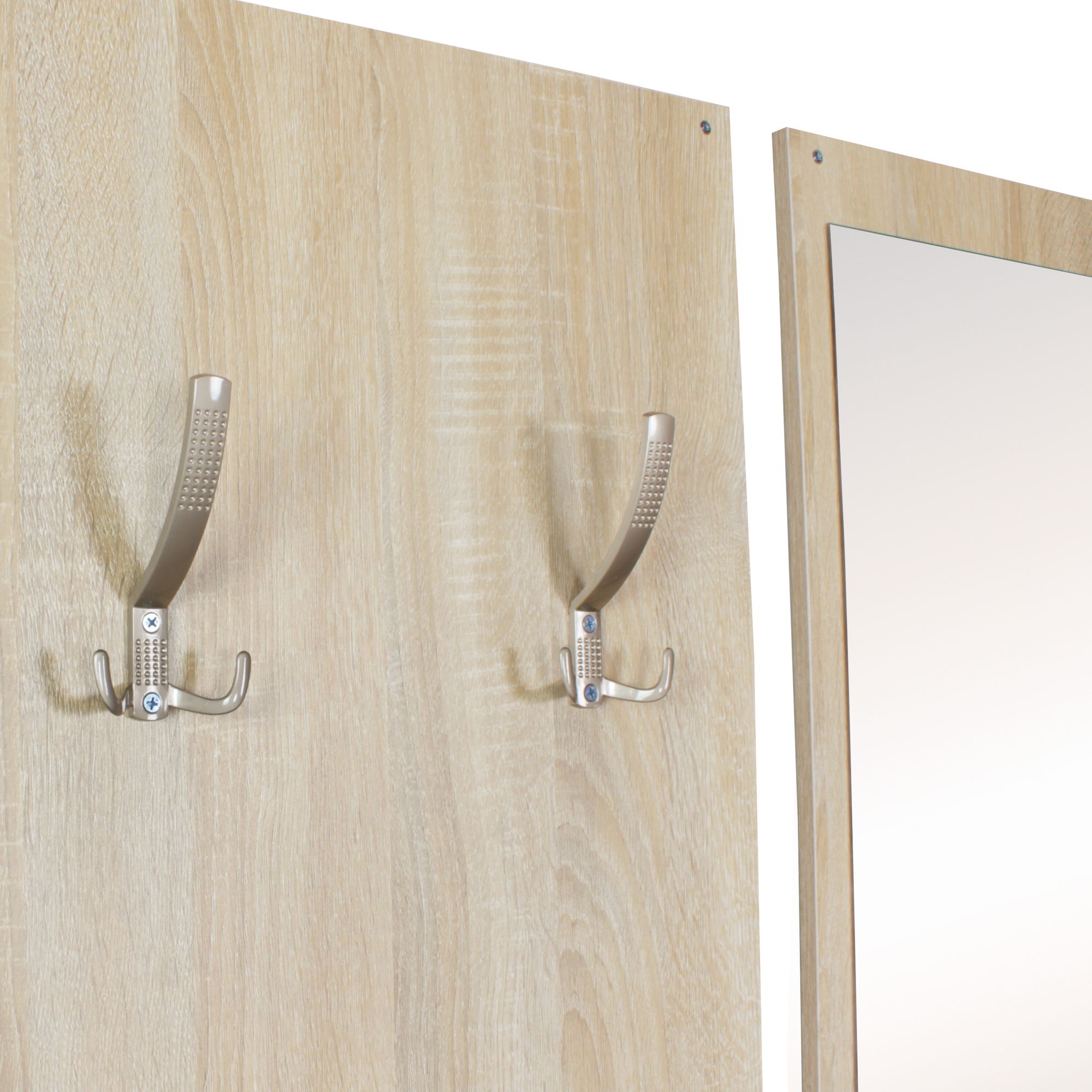 KADIMA DESIGN Wandgarderobe DELFT mit Spiegel: Weiß, Platz für 8 Paar Schuhe, 10 Metallhaken, Melaminharzbeschichtung