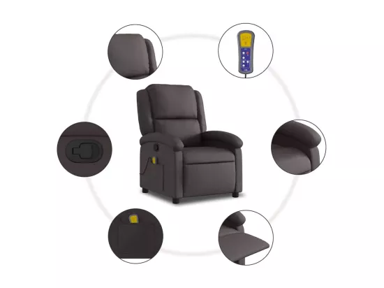 Fauteuil inclinable de massage marron foncé cuir véritable