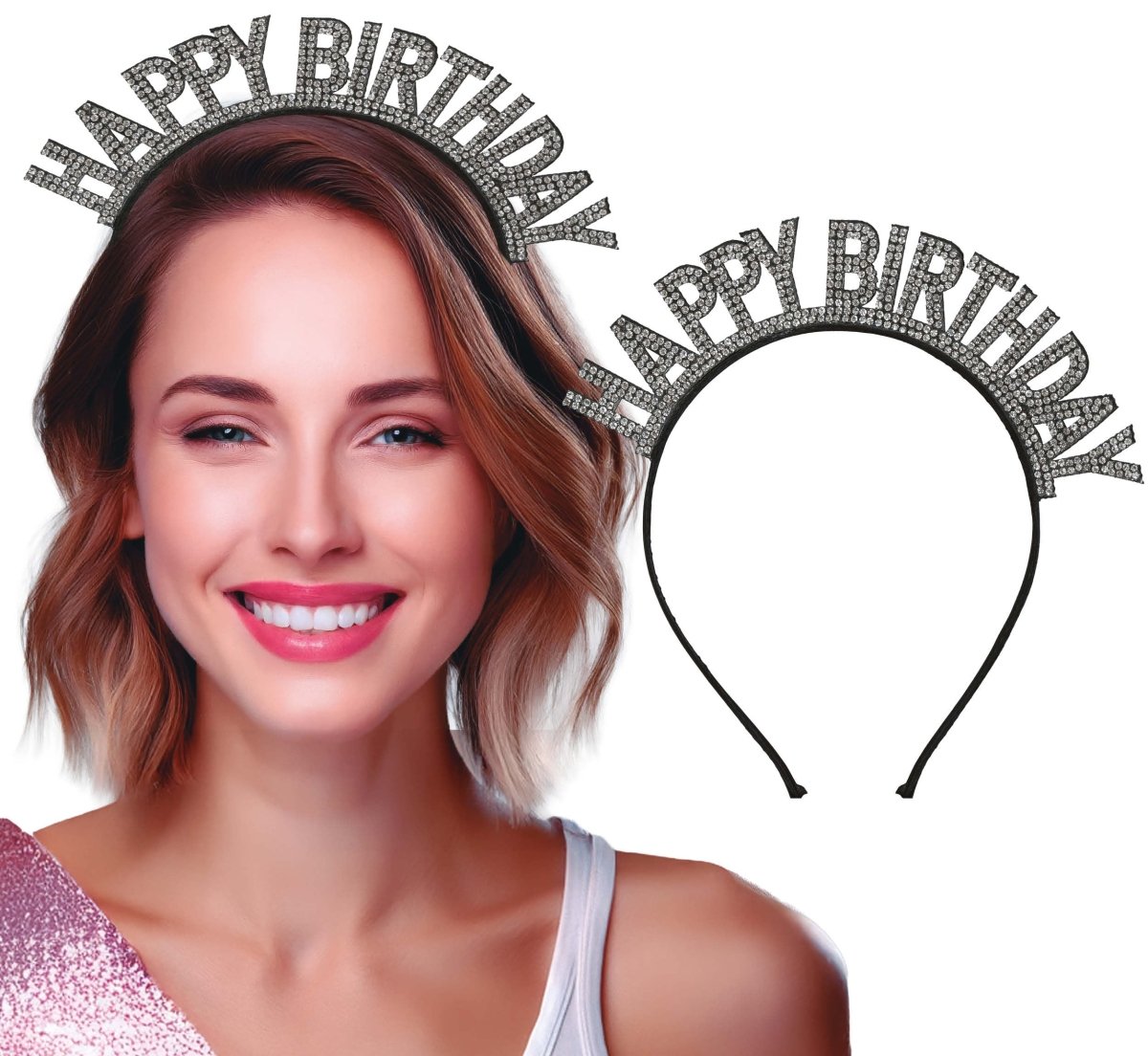 Happy Birthday Haarband Zwart Zilver