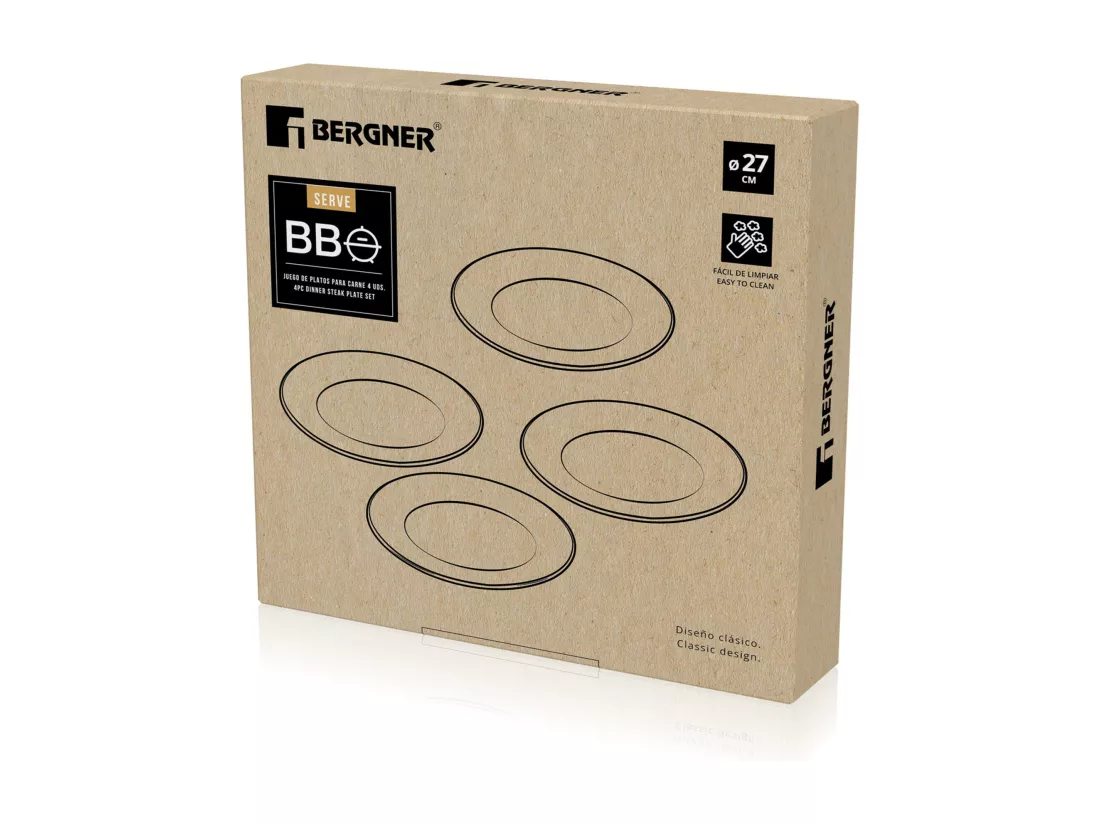 Set de 4 assiettes à viande BBQ en céramique Ø27cm Noir Bergner