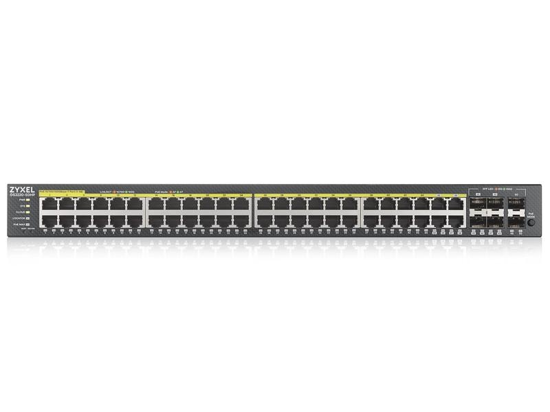 Zyxel PoE  Switch GS2220-50HP 50 Port 50-Port-GbE-Switch, Layer 2 managed, 44x GbE PoE 802.3at RJ-45 Ports, 4x GbE Combo-Port, 2x SFP Ports