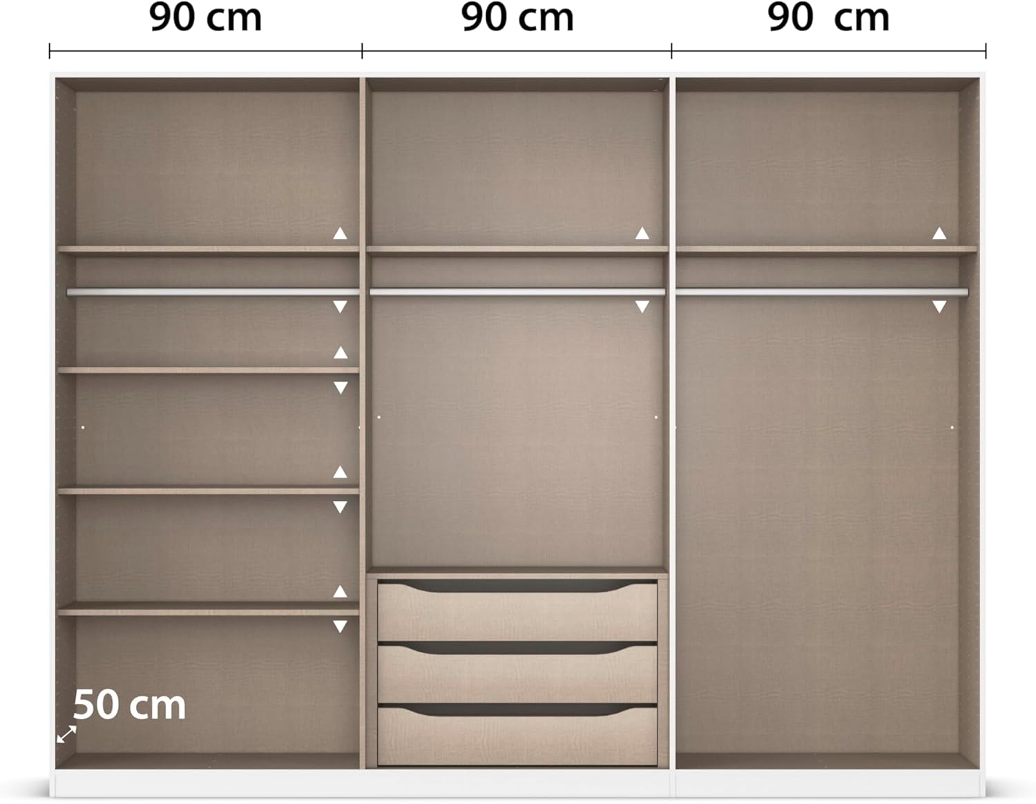 Rauch Möbel Alabama, Kleiderschrank für Schlafzimmer, Kinderzimmer, Wohnzimmer, Garderobe, Flur, 6-türig, mit Zubehör Premium, Farbe Weiß, Breite 271 cm
