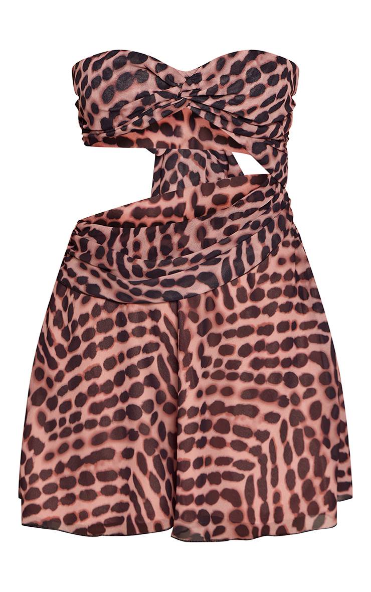 Marron Robe Mini Bandeau En Mousseline Imprimée Avec Découpes