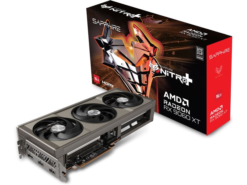 SAPPHIRE Grafikkarte AMD Radeon RX9060 XT NITRO OC 16GB GDD Grafikkarte mit 16 GB GDDR6 Speicher