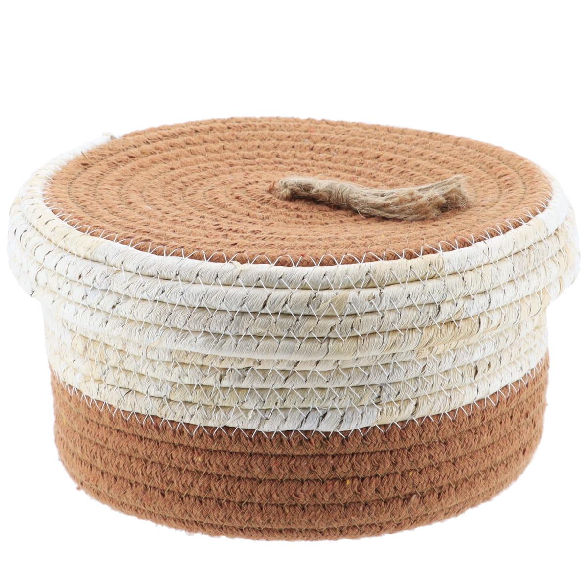 PANIER ROND COUVERCLE COTON MAIS 21X11CM NATUREL MARRON