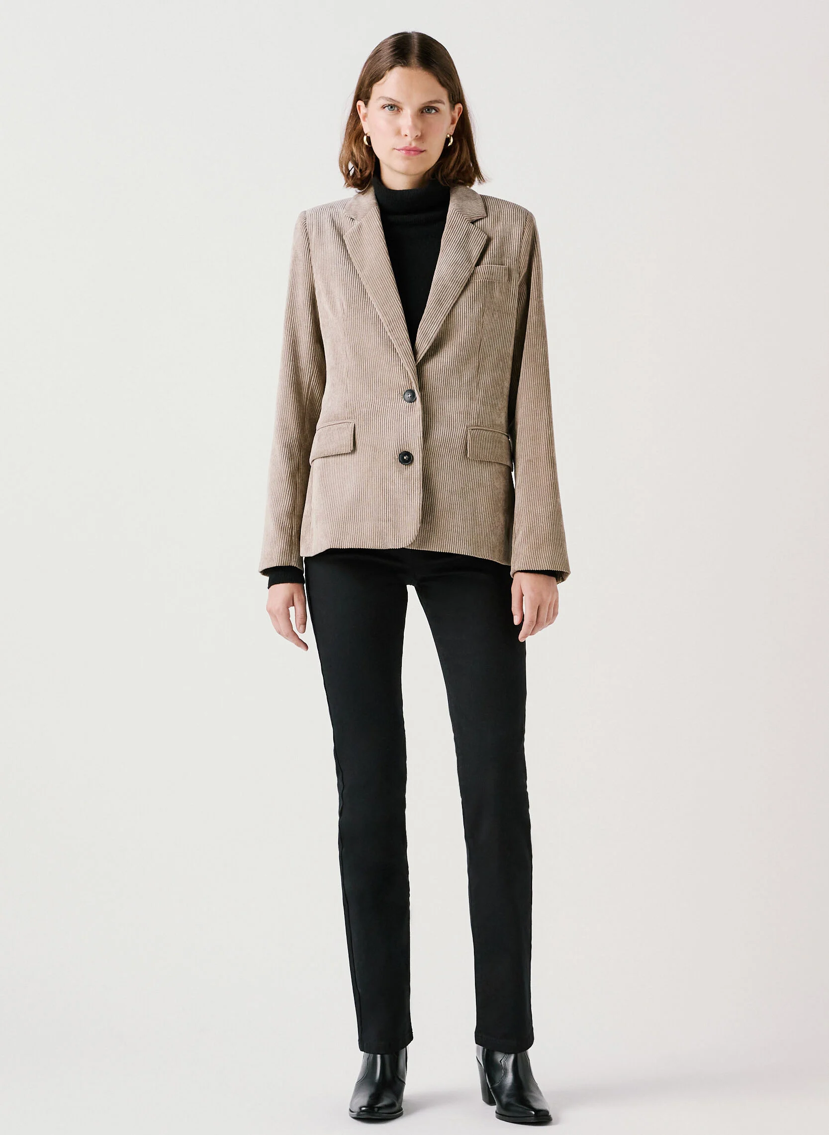 VAMBRE2 - Veste tailleur cintrée effet velours côtelé | Marron