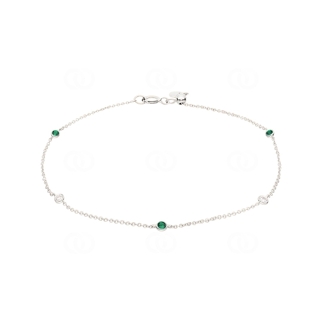 Armband 750/18 K Weissgold mit Smaragden & Diamanten 0.06 ct H/si