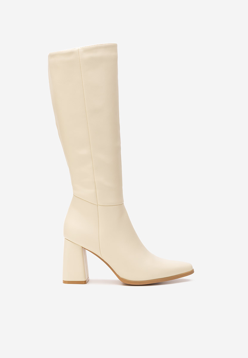 Bottes à talon carré beige Avelia
