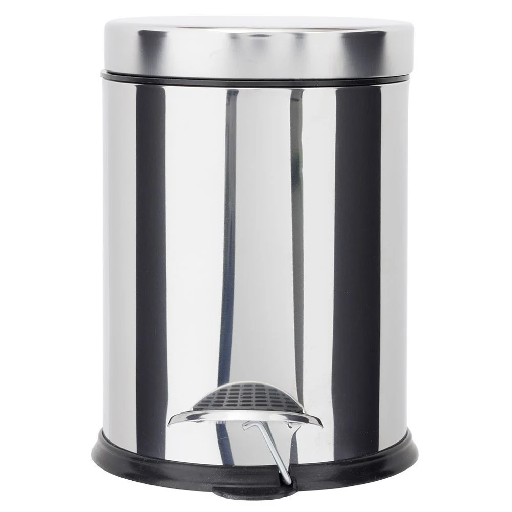 Poubelle salle de bain inox gris chromé 3L - Ø17xH24cm