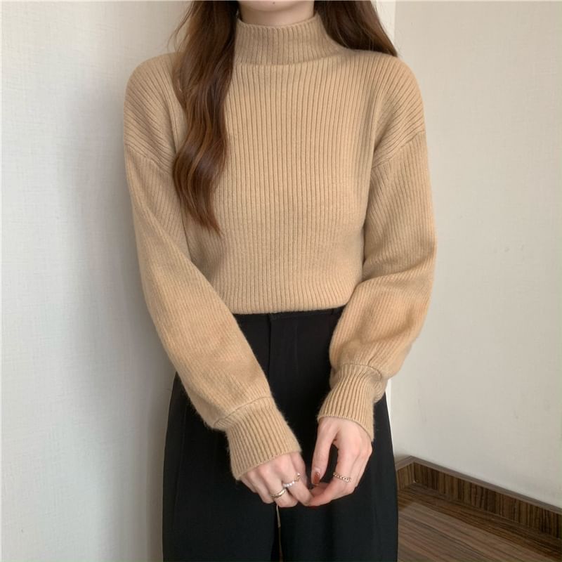 Shinsei - Mock Neck Effen Geribbelde Trui