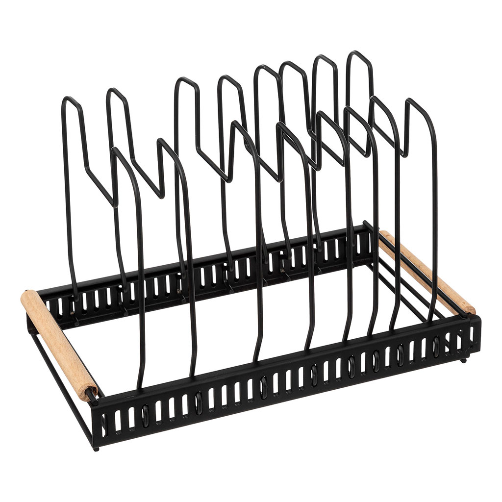 Rack extensible pour poêles et casseroles métal noir  58.5x18x21cm