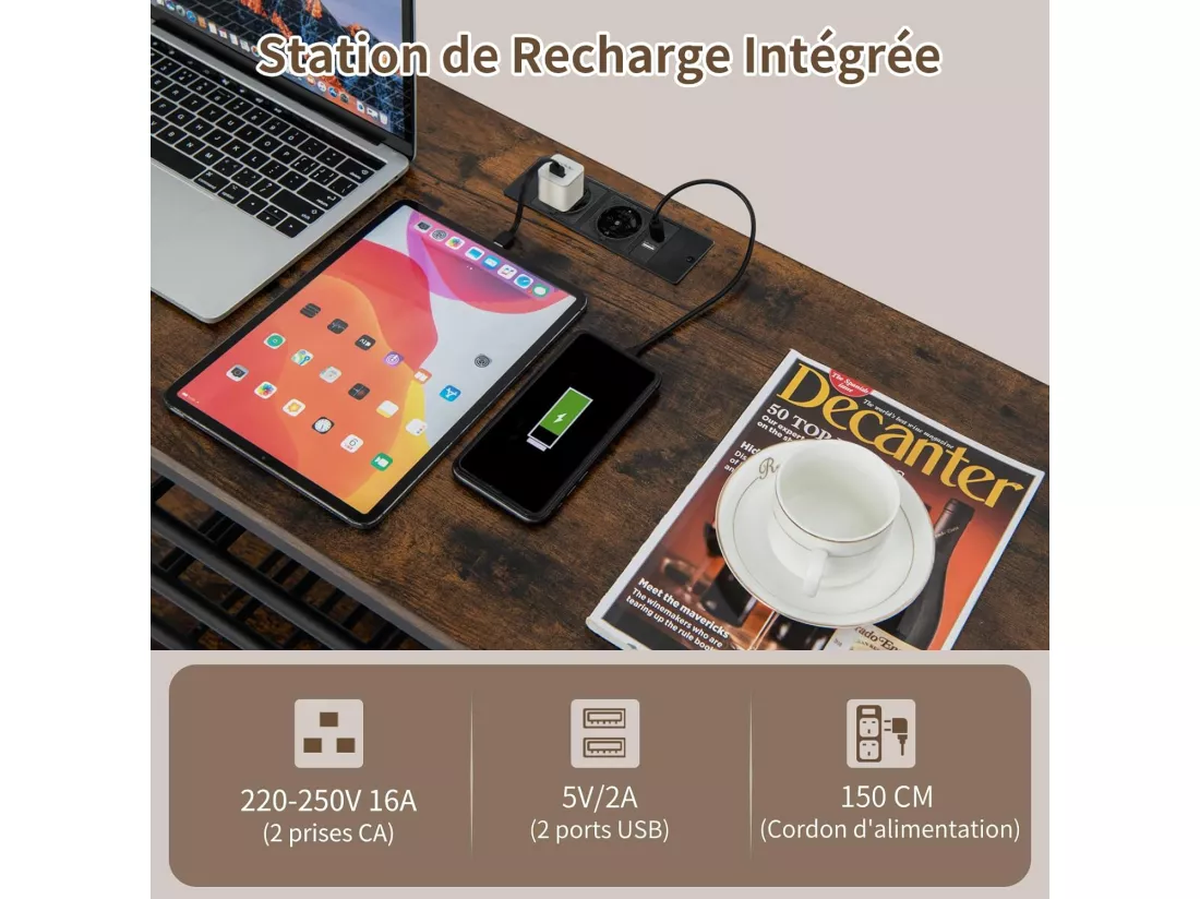 Bar à vin industriel, étagère à vin 21 bouteilles, supports en verre, marron rustique