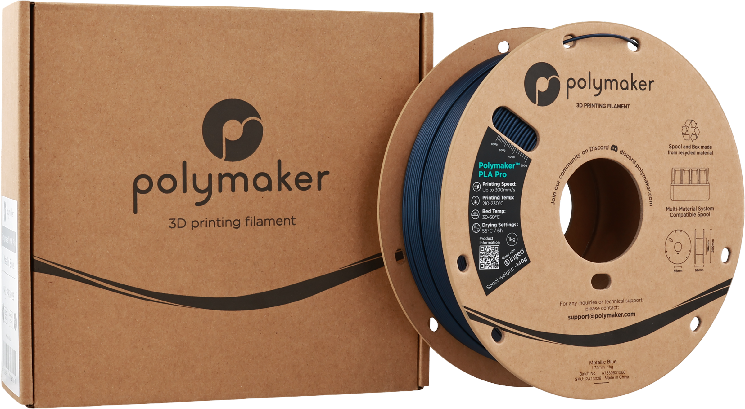 Polymaker  PLA Pro Metallic Blue, 1,75 mm / 1000 g    Neue, verbesserte Formulierung: Hochleistungs-High Speed-PLA in Metallic Blue