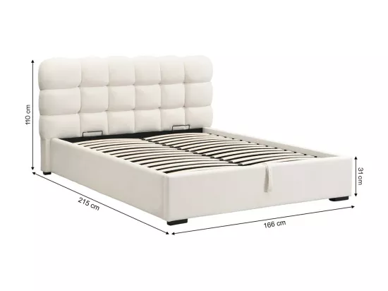 Lit coffre adulte 140x190 cm avec sommier et tête de lit capitonnée en velours beige - Lola