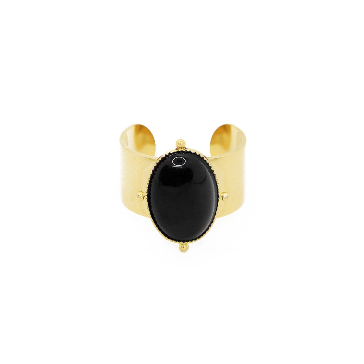 Bague pierre agate noire dorée à l'or fin 24k NEW CALYPSO
