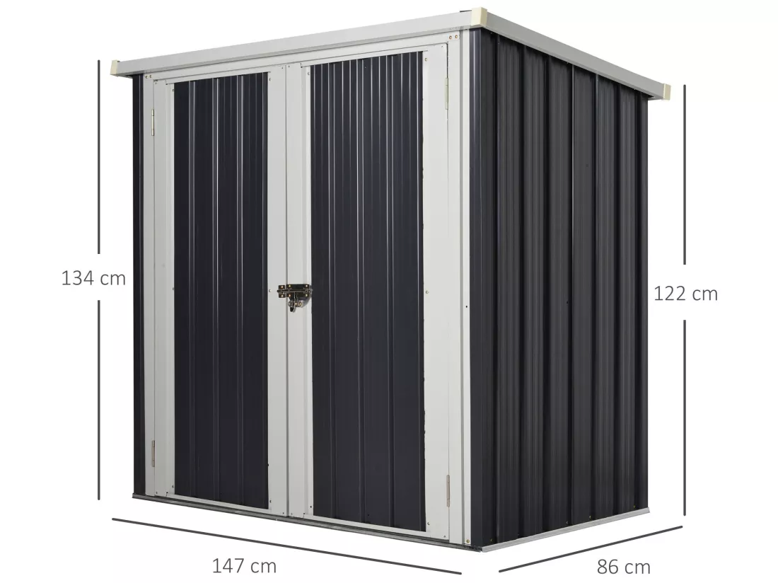 Abri de jardin - remise pour outils - abri vélo - abri poubelle - 2 portes verrouillables - dim. 147L x 86l x 134H cm - tôle d'acier noir blanc