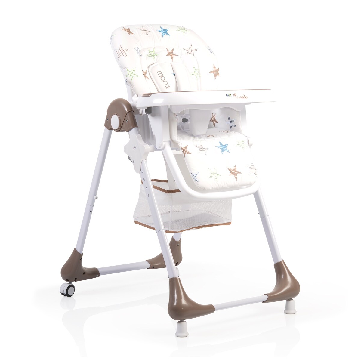 Hochstuhl Avocado klappbar, höhenverstellbar, zweiteiliger Tisch, Ablagekorb beige