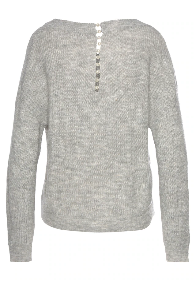 LASCANA V-Ausschnitt-Pullover , mit Zierperlen im Rücken, femininer Strickpullover