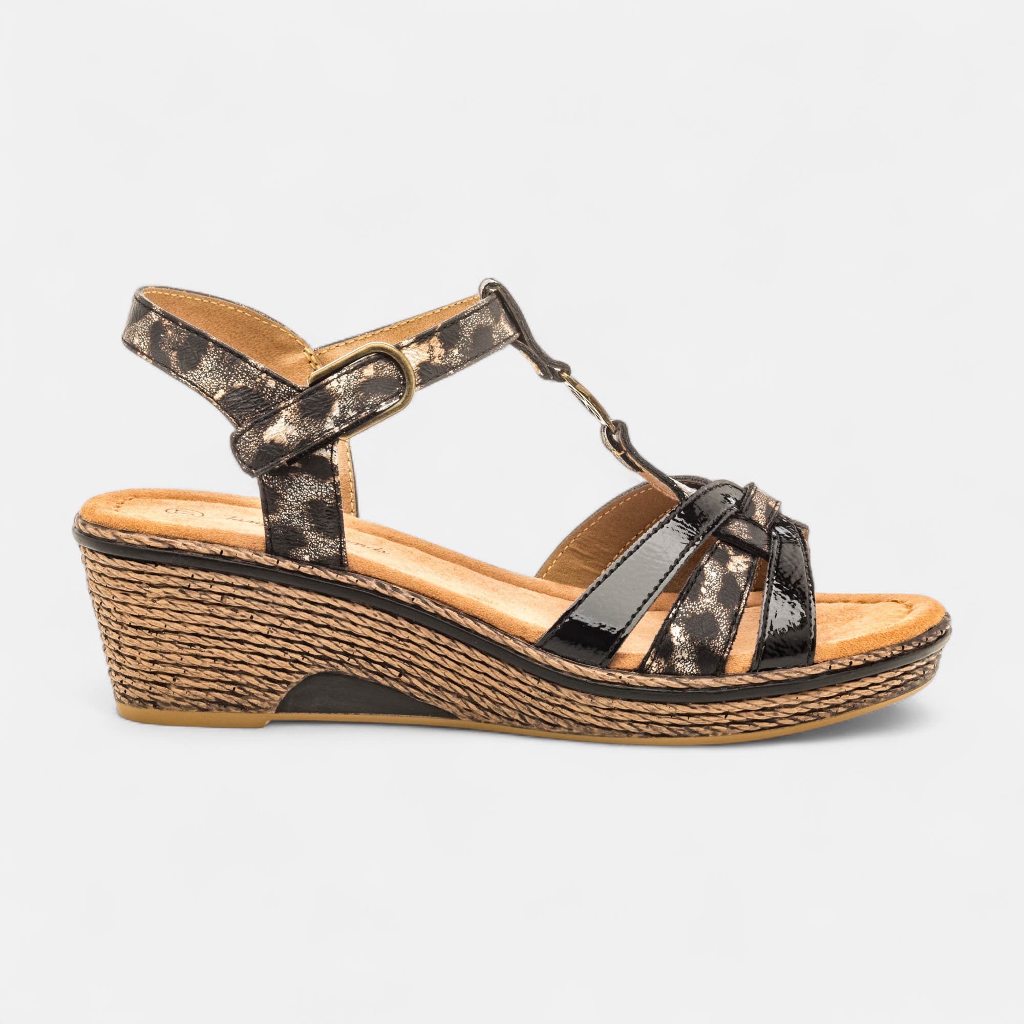 Nu-pieds à talon compensé Femme noir vernis