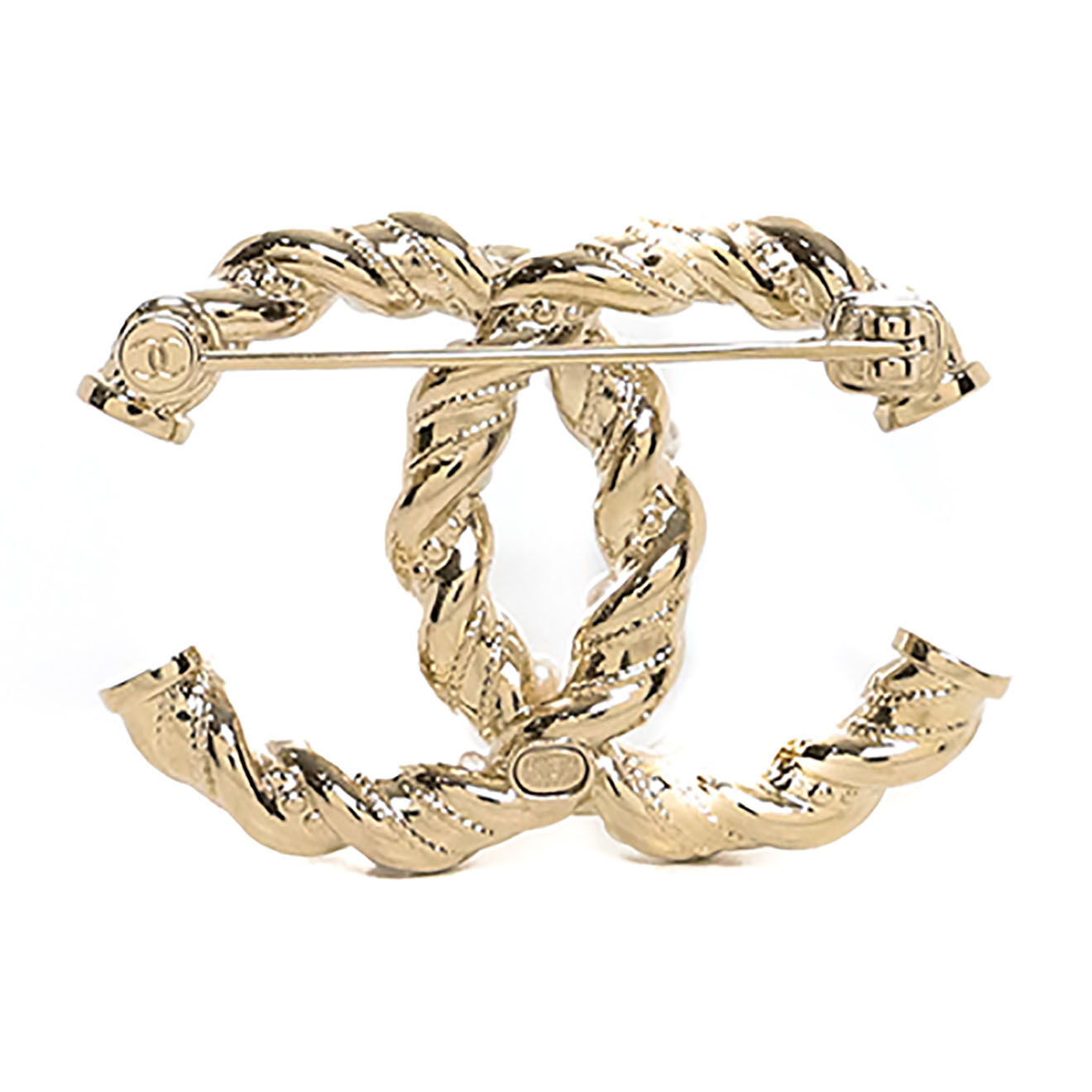Chanel Broche torsadée Strass & Perles dorée - Neuf sans étiquette