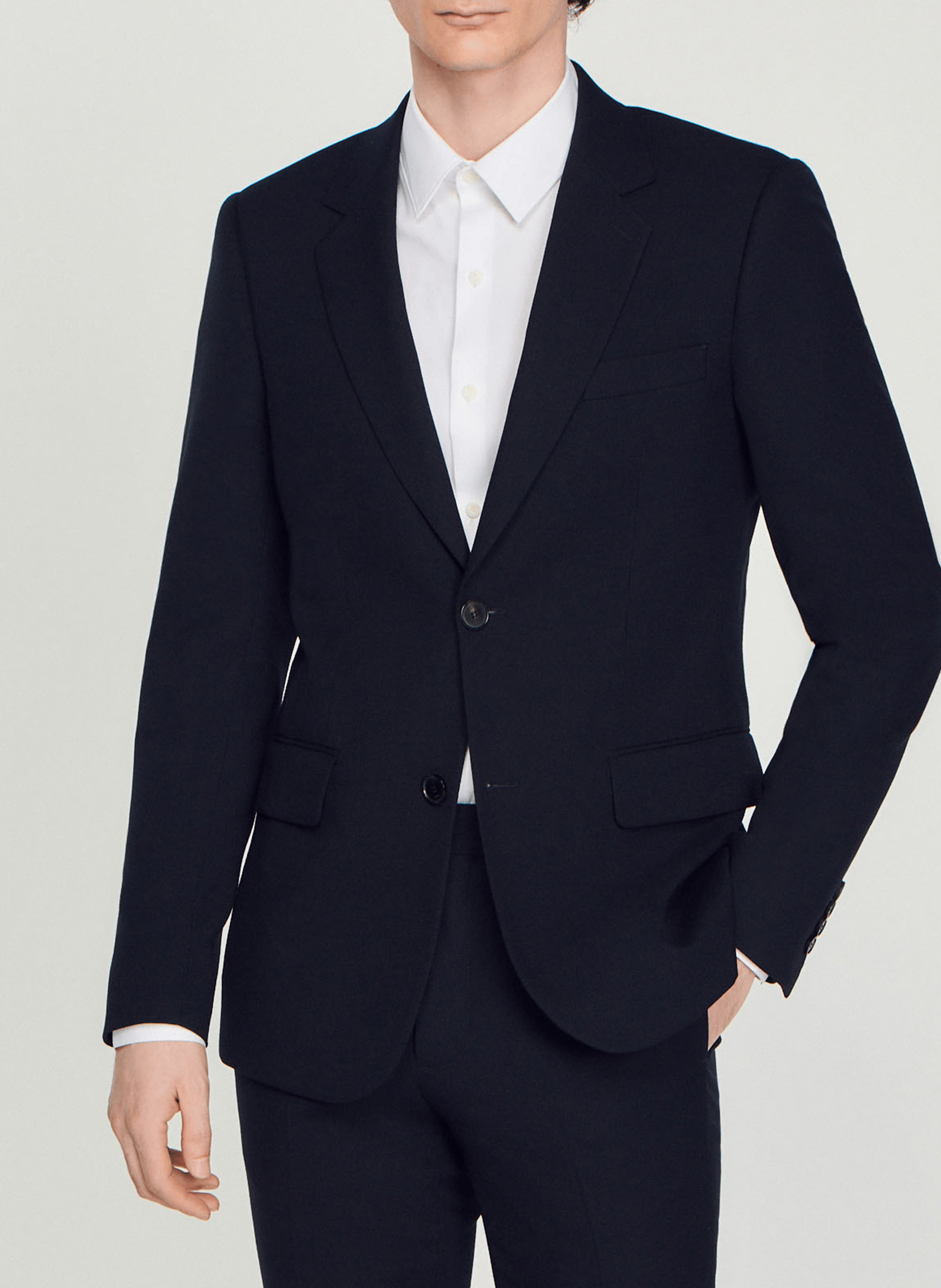 Veste col tailleur en laine | Bleu