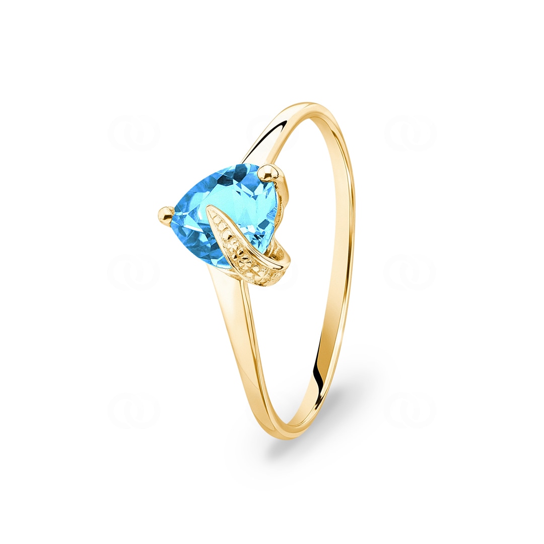 Solitärring 375/9 K Gelbgold mit Blautopas Herz