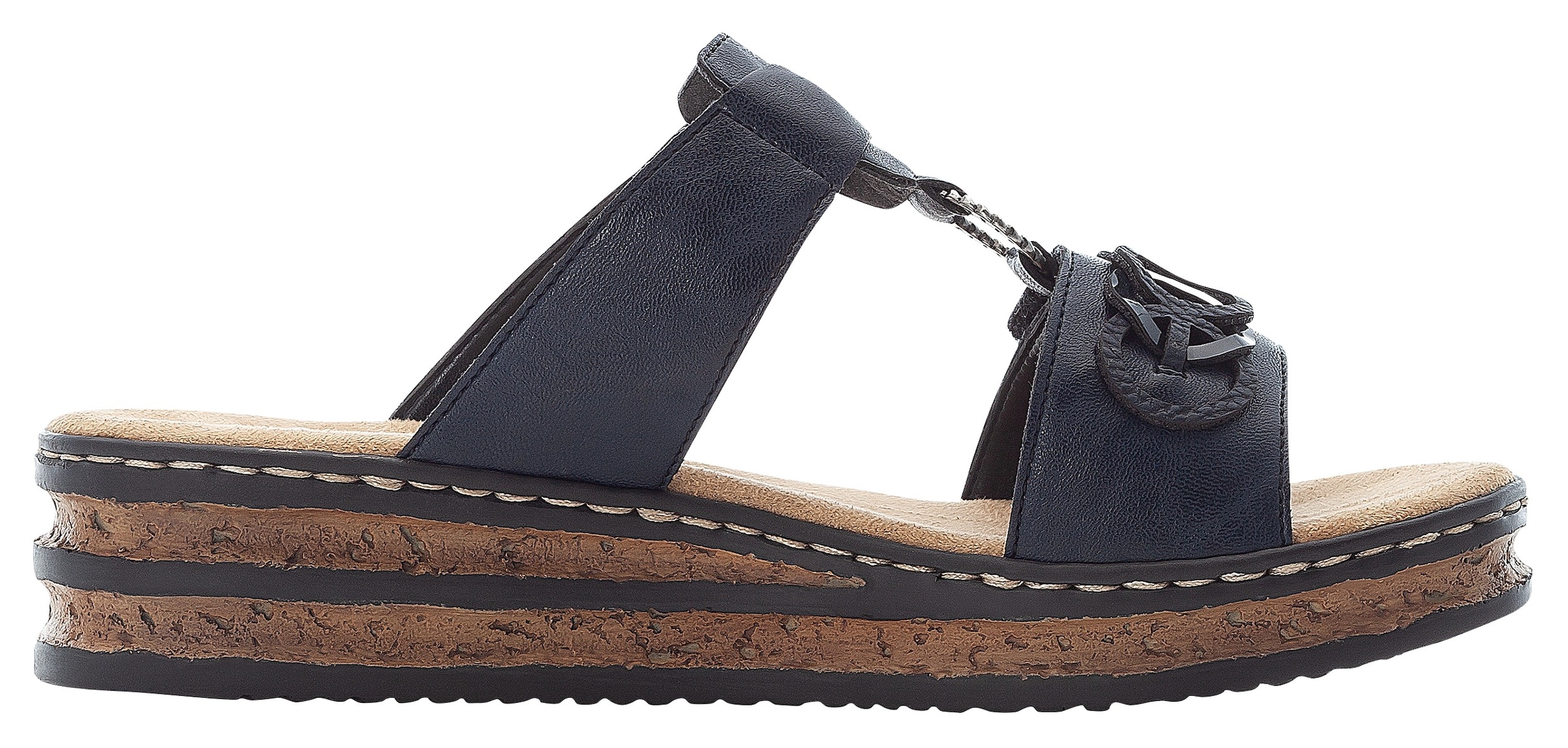Rieker Pantolette  , Plateau, Sommerschuh, Schlappen mit Schmuckelementen
