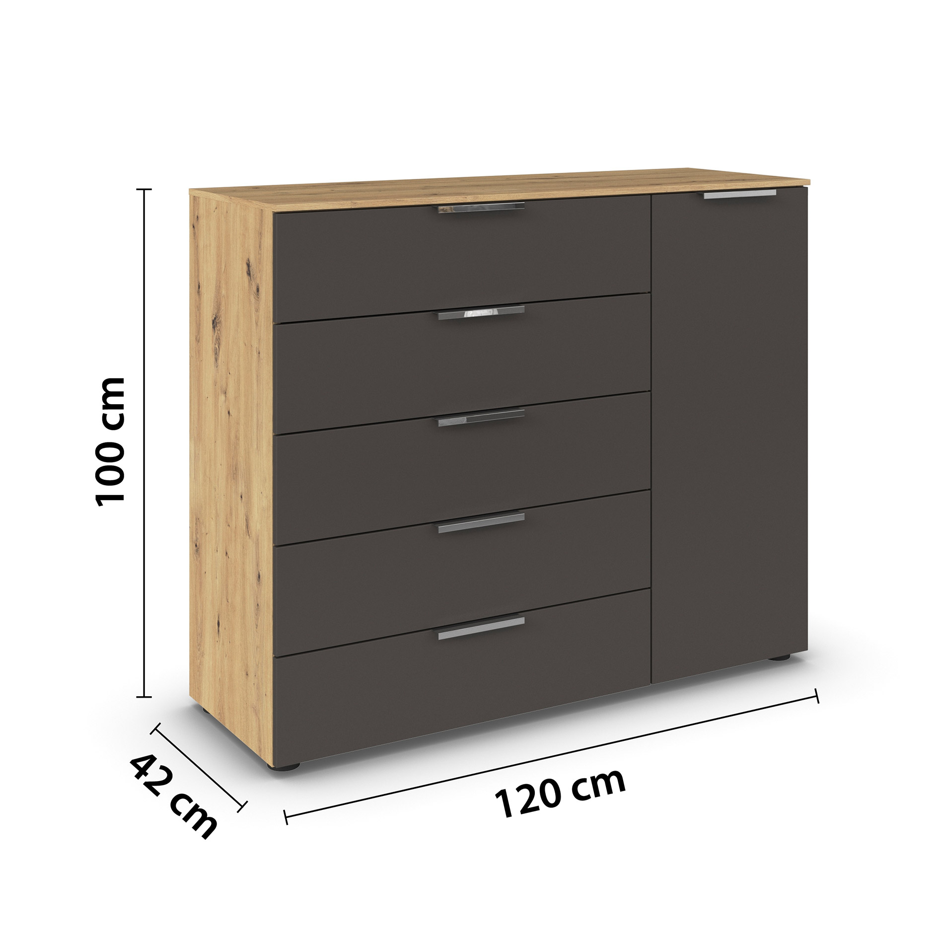 Kommode - Artisan Eiche-graphit - Chromgriffe - 120 cm