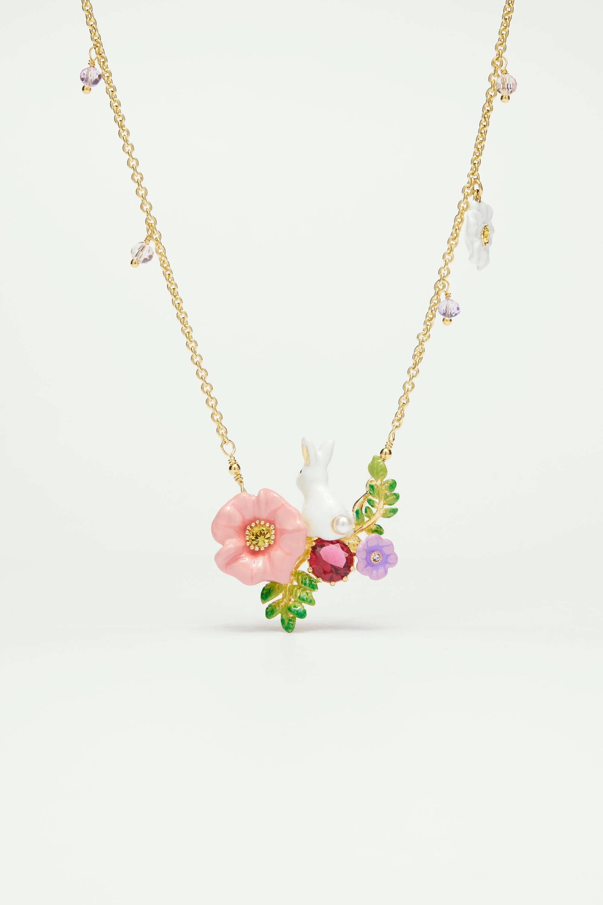 Collier pendentif lapin sur fleur | Multicolore