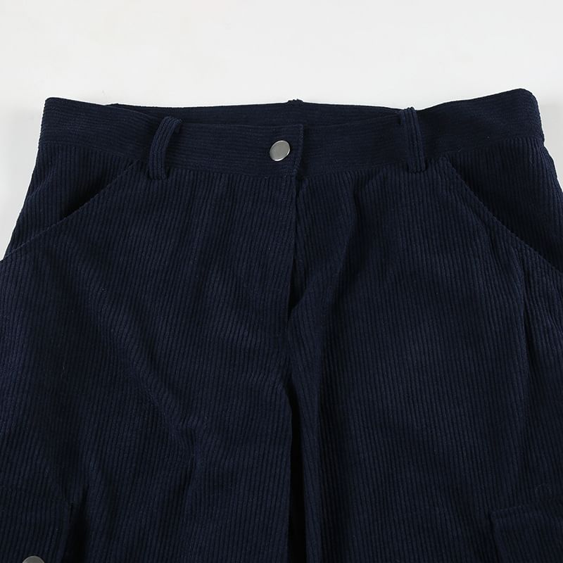 BrickBlack - Hoge taille corduroy cargobroek met wijde pijpen