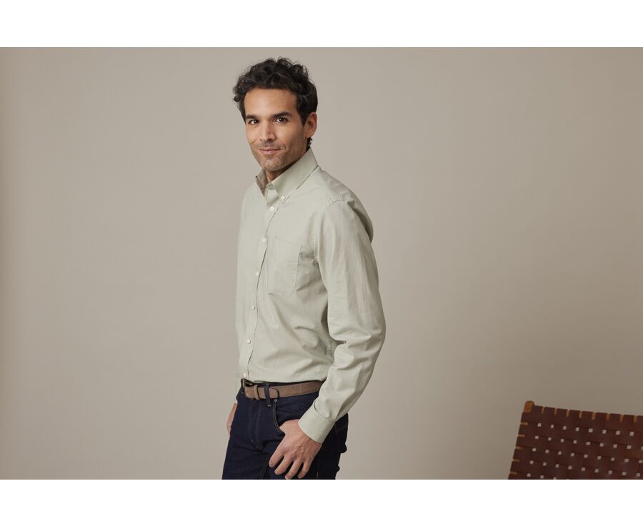 Chemise manches longues coton et lin Vert tilleuil - COLTEN