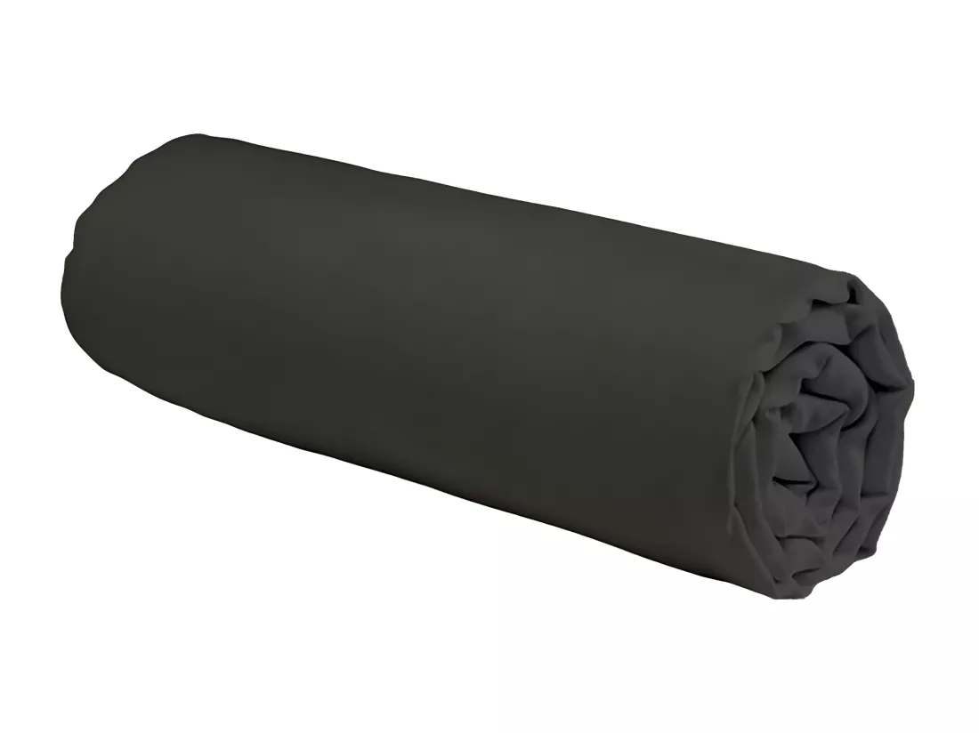 Drap housse uni en coton 57 fils anthracite 180x200cm