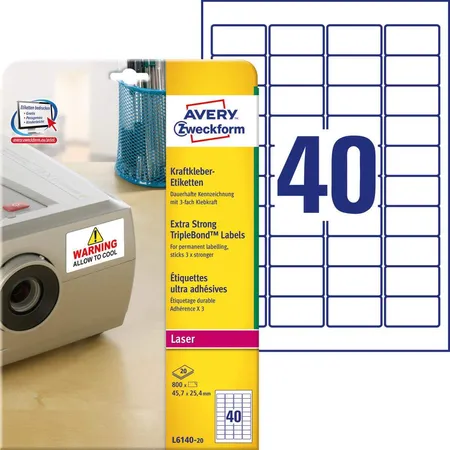 Avery Zweckform L6140-20 Kraftkleber-Etiketten, 45,7 x 25,4 mm, 20 Bogen/800 Etiketten, weiß