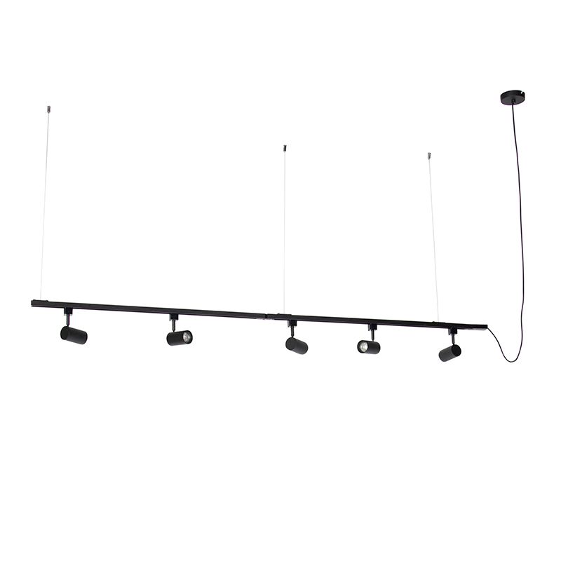 Modern hangend railsysteem met 5 spots zwart 1-fase  - Iconic Jeana