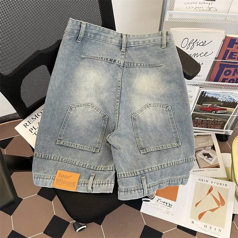 Ateso - Mid Rise Applique Washed Denim Shorts