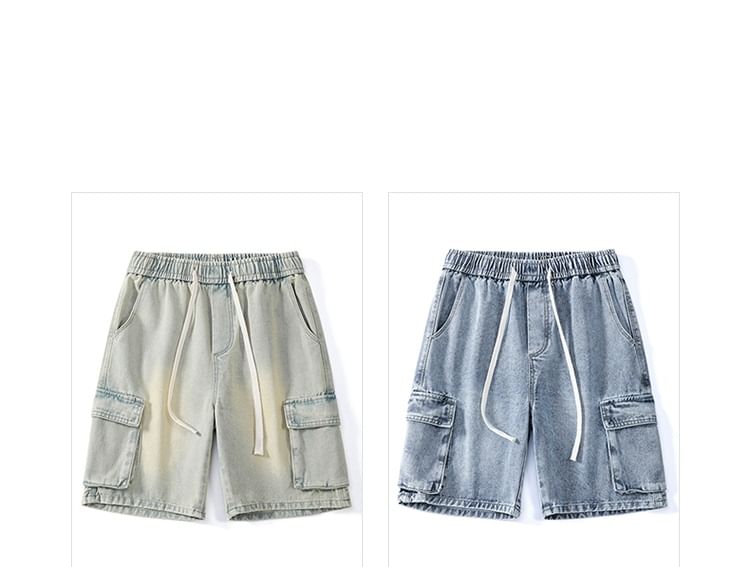 AXEN - Gewassen cargo denim shorts met trekkoordtaille