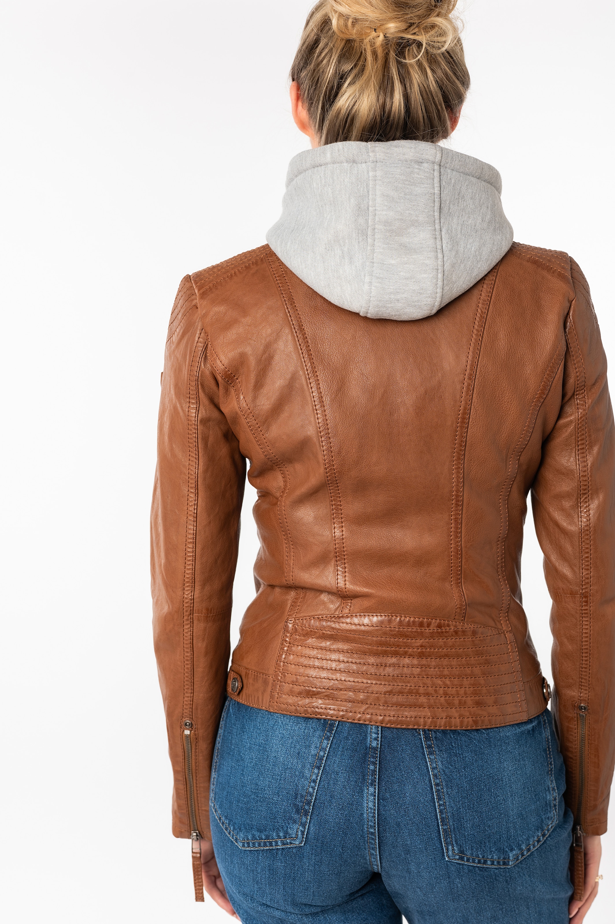 Mauritius Lederjacke »Junja« mit Kapuze mit abnehmbarem Kapuzen-Einsatz und aufwendigen Biker-Details