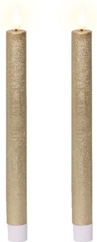 Lumineo - LED Dinerkaarsenset - Goud - 2-delig - Ø2,2xH24,5cm - Warm Wit