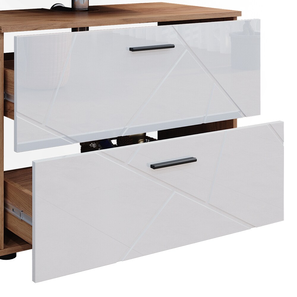Vicco Badmöbelset Irma Eiche Weiß Hochglanz modern 80 cm 30 cm Badezimmerschrank Badschrank Badezimmermöbel Waschtischunterschrank Spiegelschrank Midischrank Schranktür Schrankfach Schrankschublade