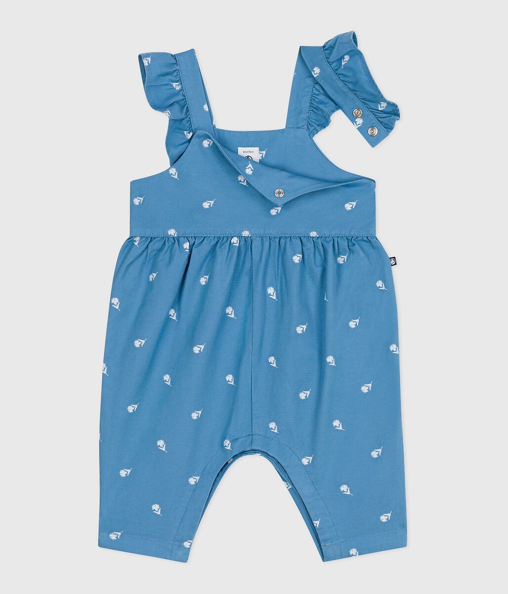PETIT BATEAU<br>Jardineiras compridas, flores bordadas, algodão
