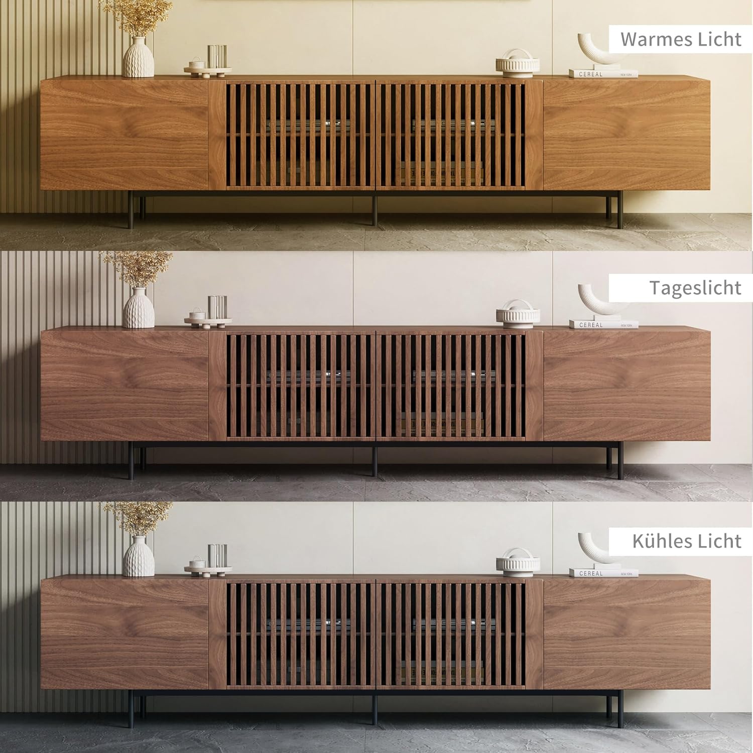 Mid-Century Modern TV-Schrank für 80+ Zoll Fernseher - TV Lowboard mit Stauraum - Home Entertainment Center in Walnuss für Wohnzimmer, Schlafzimmer (240cm)